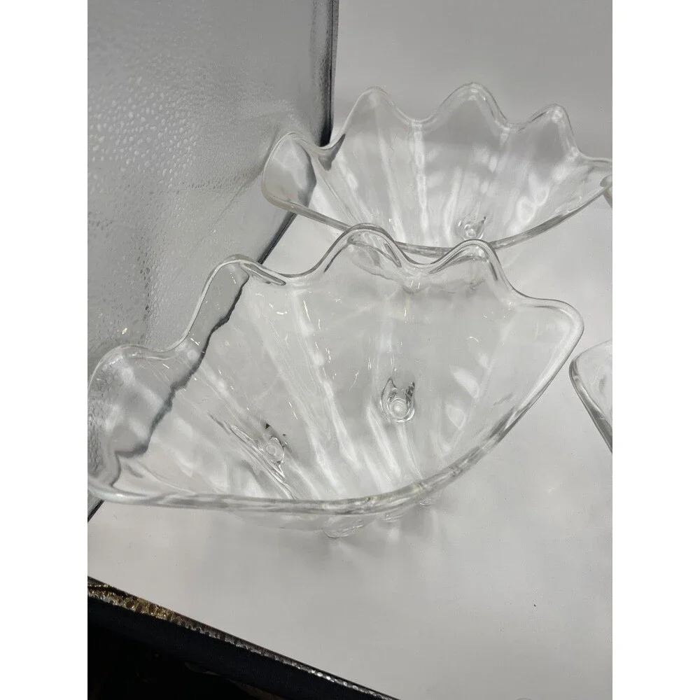 Set of 4 Small Clam Shell Style Clear Art acrylic bowl 9”Decorative Serving dish